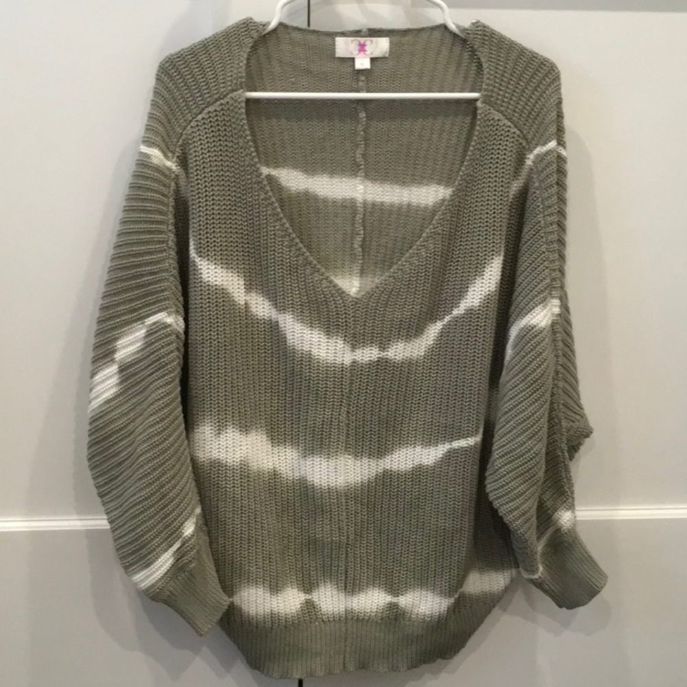 Chloe + Cyprus Green and White Off-Shoulder Sweater